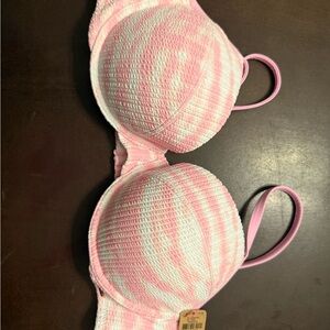 PINK Victoria's Secret Pink and White Lightly Padded Bra XL RN54867 NWT